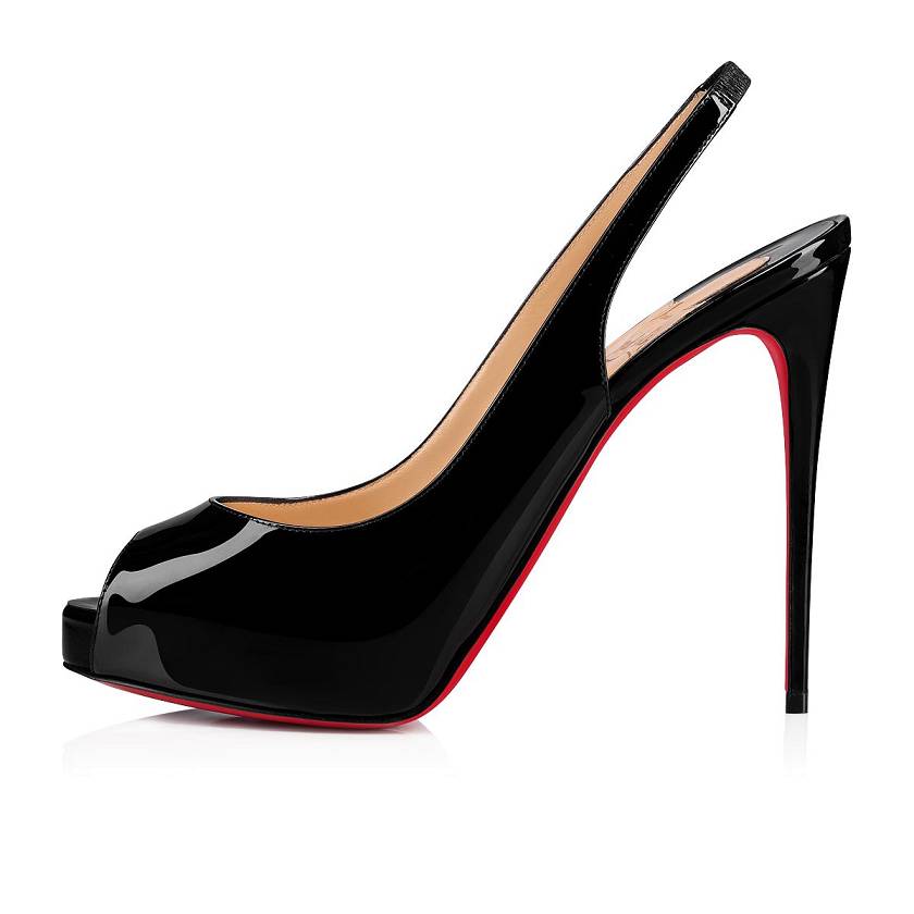Women's Christian Louboutin Private Number 120mm Patent Leather Peep Toe Pumps - Black [1564-720]
